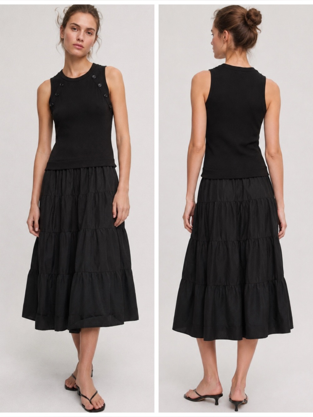 Nicole Miller Black Tiered Midi Dress